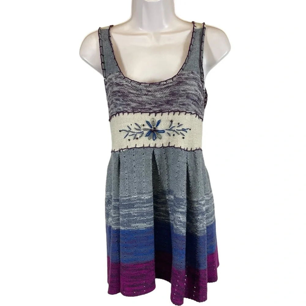 XXI boho crochet knit tunic tank top colorblock stripes women’s small
